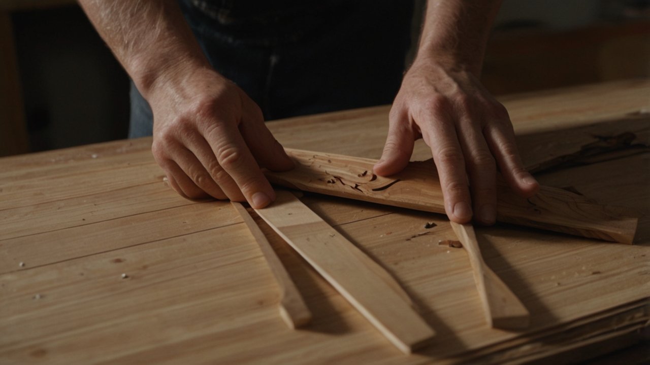 Person identifying different types of wood by grain