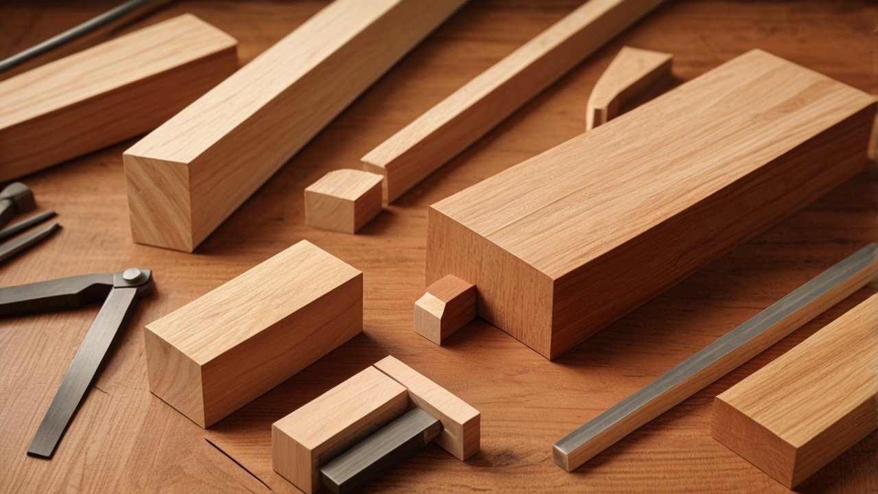 Overhead shot of chisels, saw, and mallet on workbench