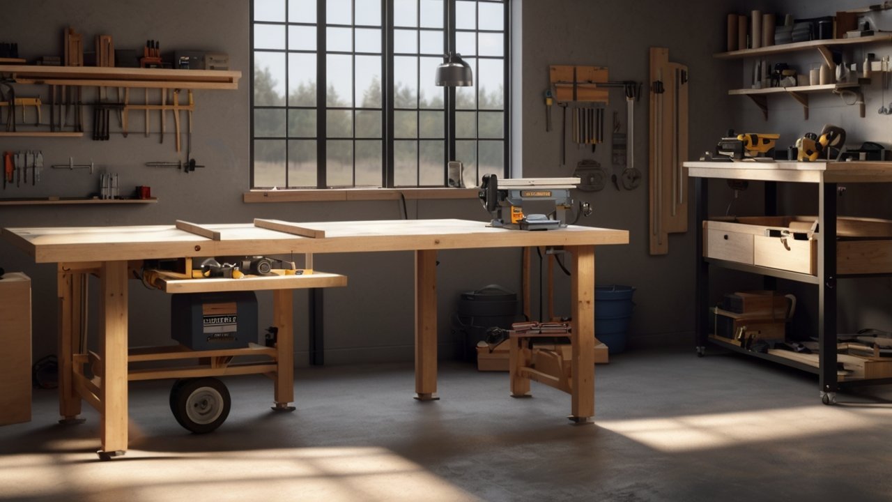 bright LED overhead lighting illuminating a clean workbench