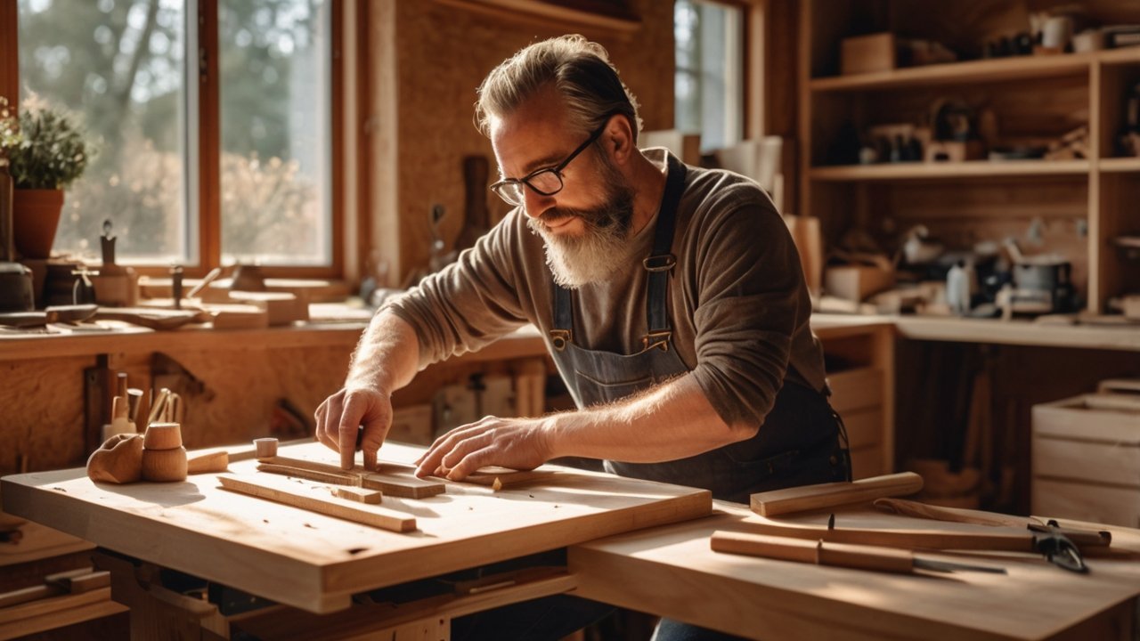 Beginner-friendly DIY wood projects displayed in a home workshop