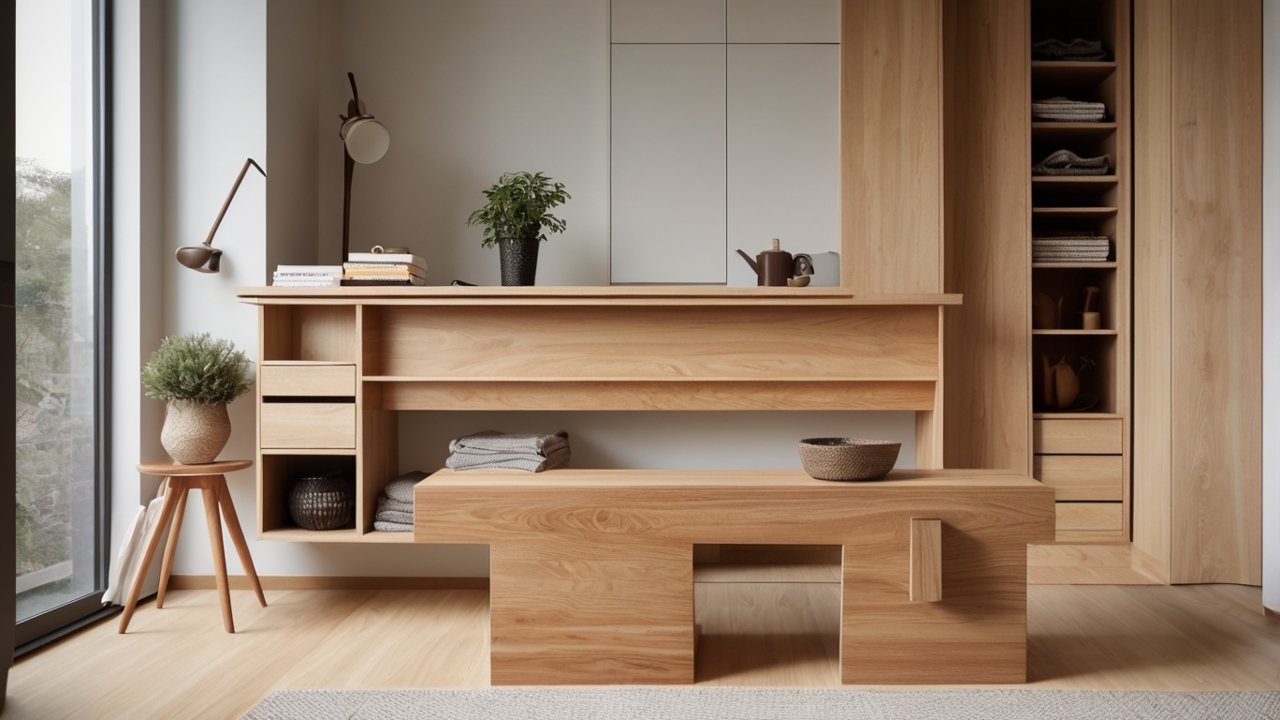 Wooden storage bench with hidden compartment