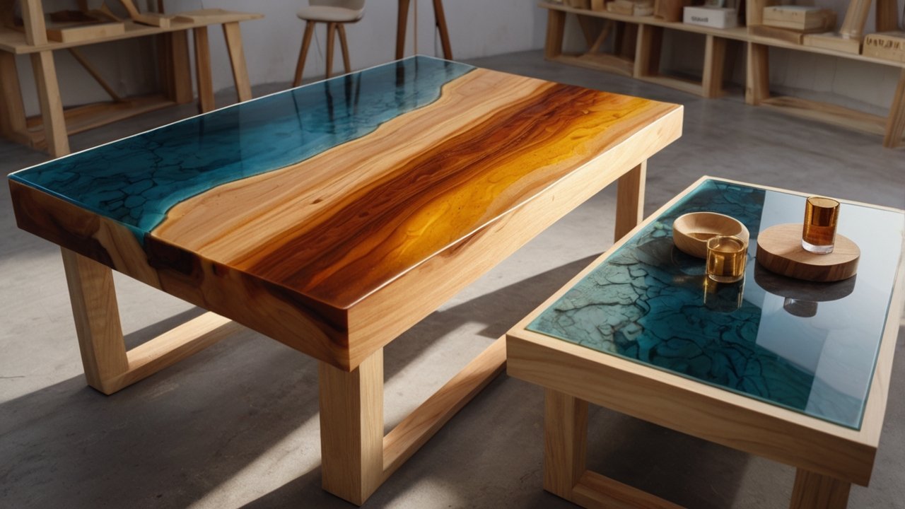 heat gun, gloves, and mixing cups on a workbench