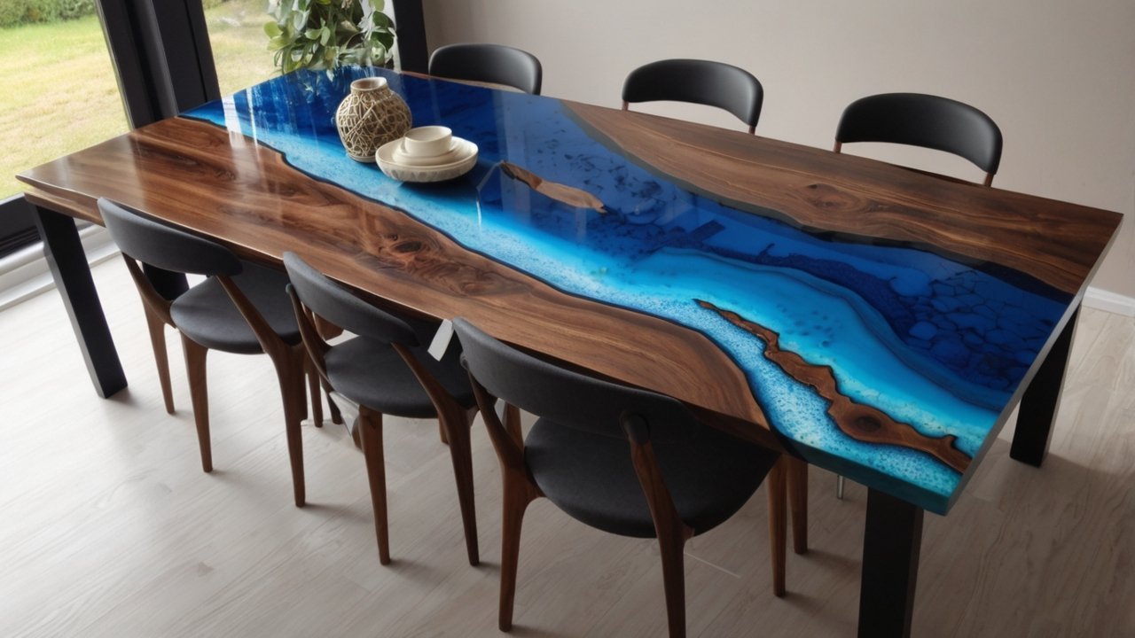 wall shelf with subtle resin-filled groove