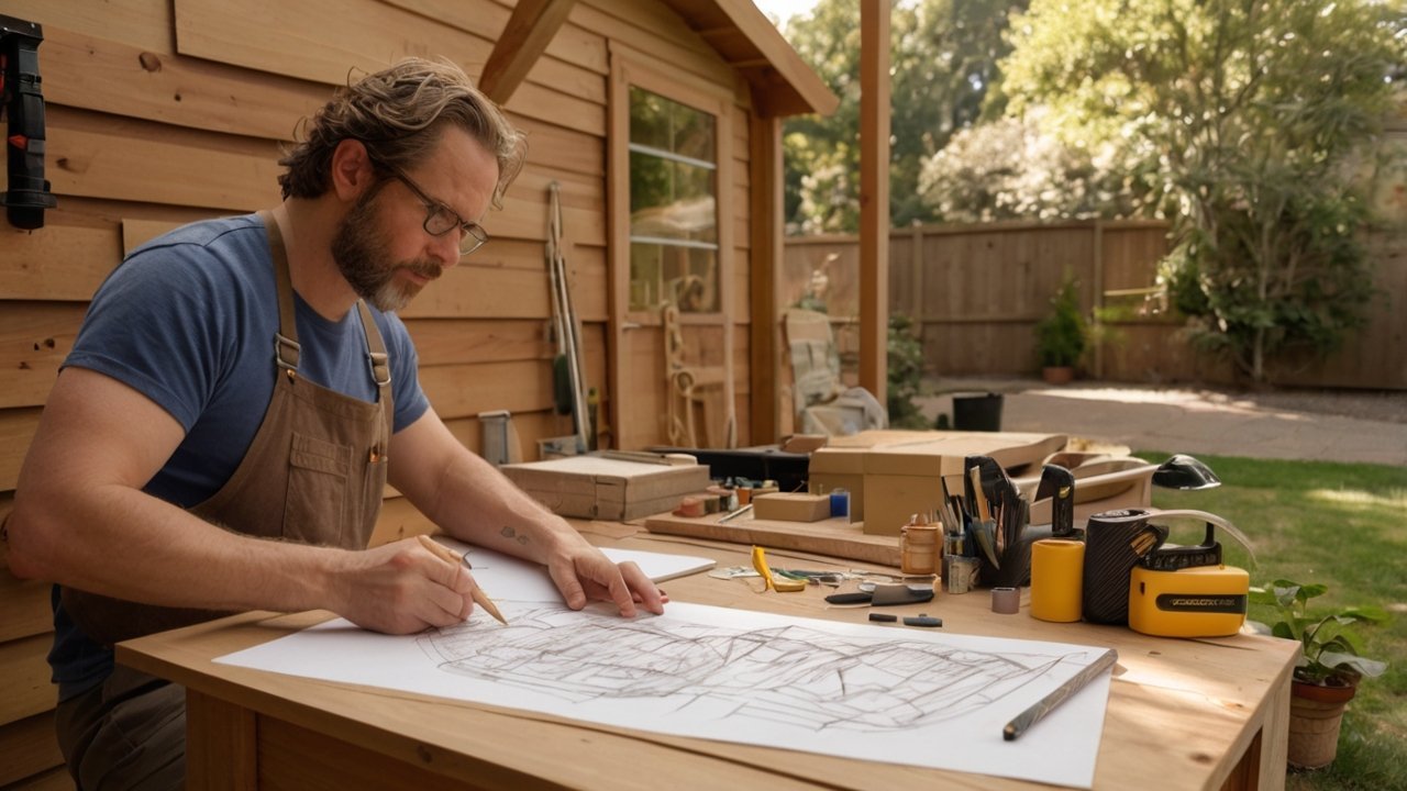 compact resin storage shed in a tidy backyard