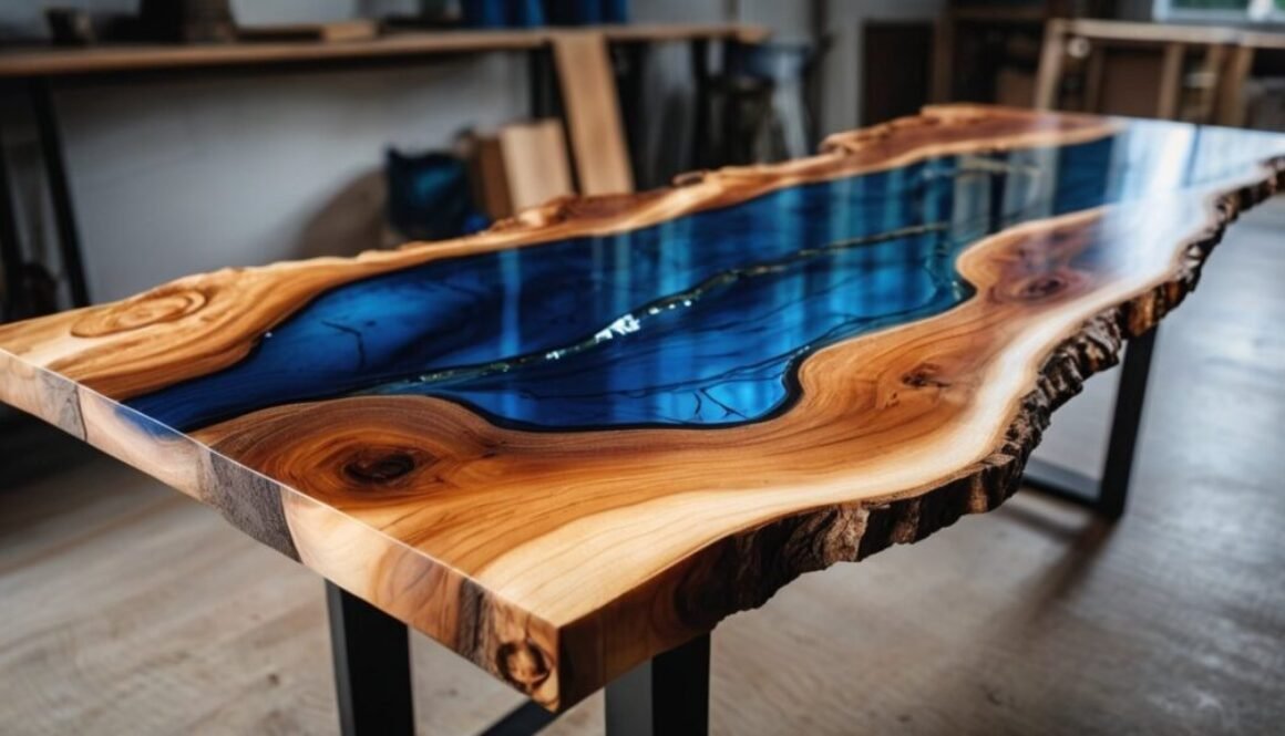 epoxy resin woodworking river table with live edge wood