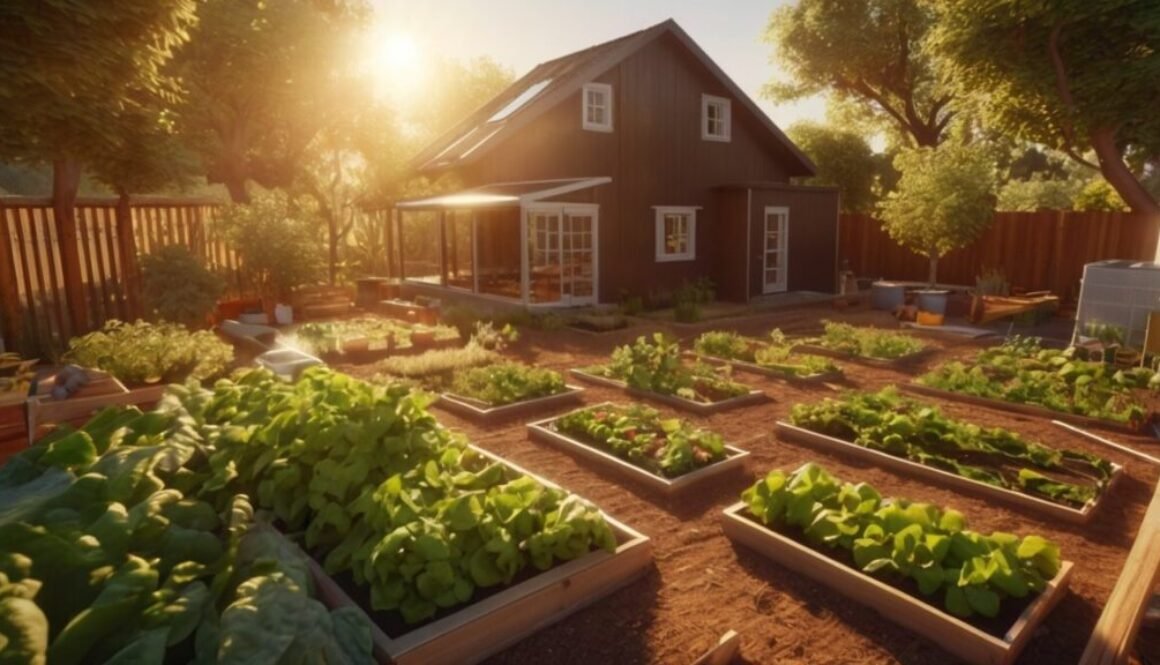 backyard garden with vegetables and compost system