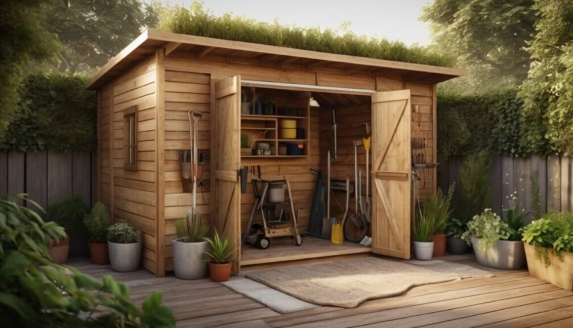 cheap diy garden shed in backyard made with wood pallets and simple design