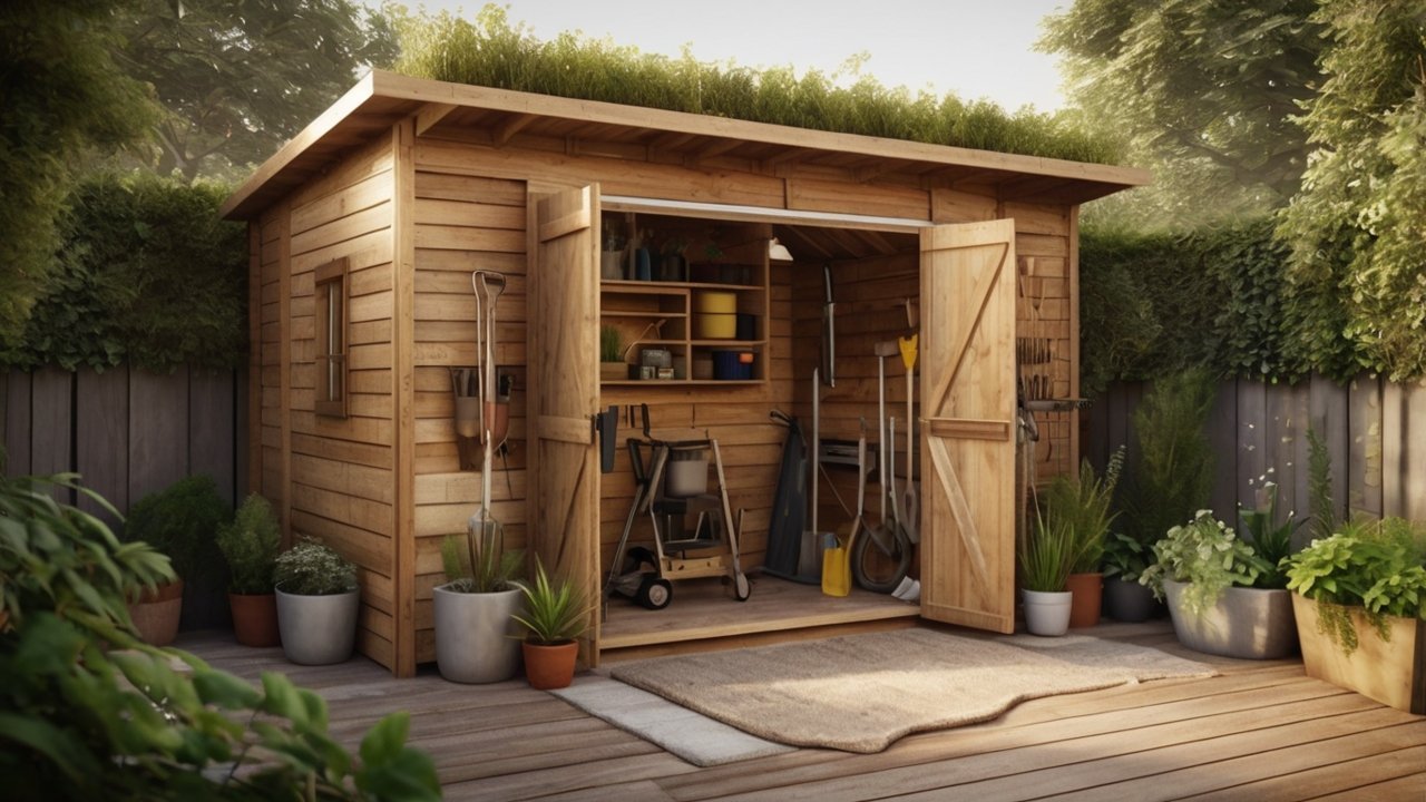 cheap diy garden shed in backyard made with wood pallets and simple design