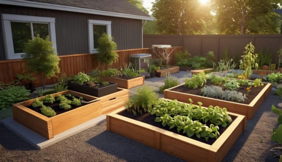 backyard survival garden layout with raised beds and sustainable backyard food garden