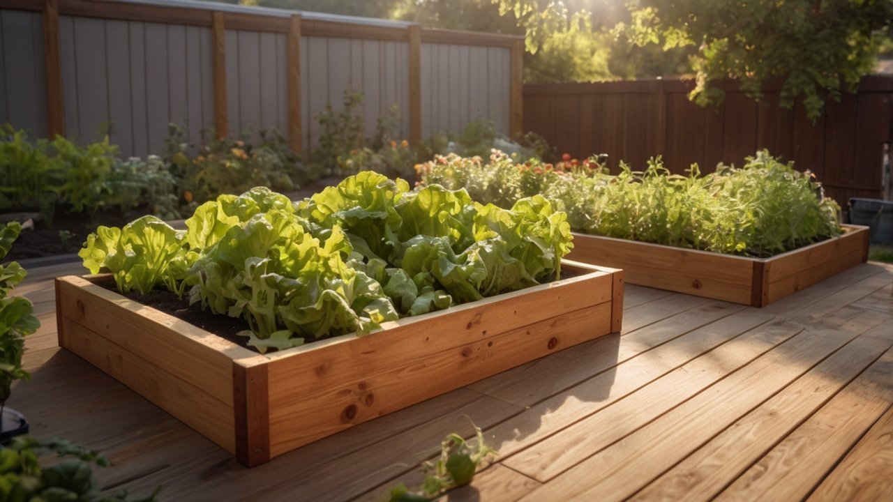 Easy vegetables and herbs growing in a beginner backyard garden