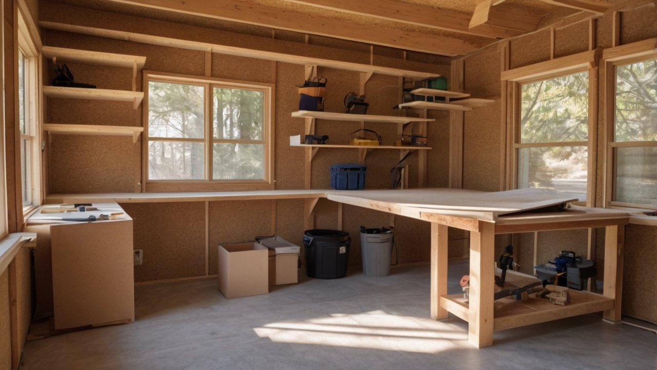 shed flooring ideas using exterior grade plywood flooring in a backyard shed