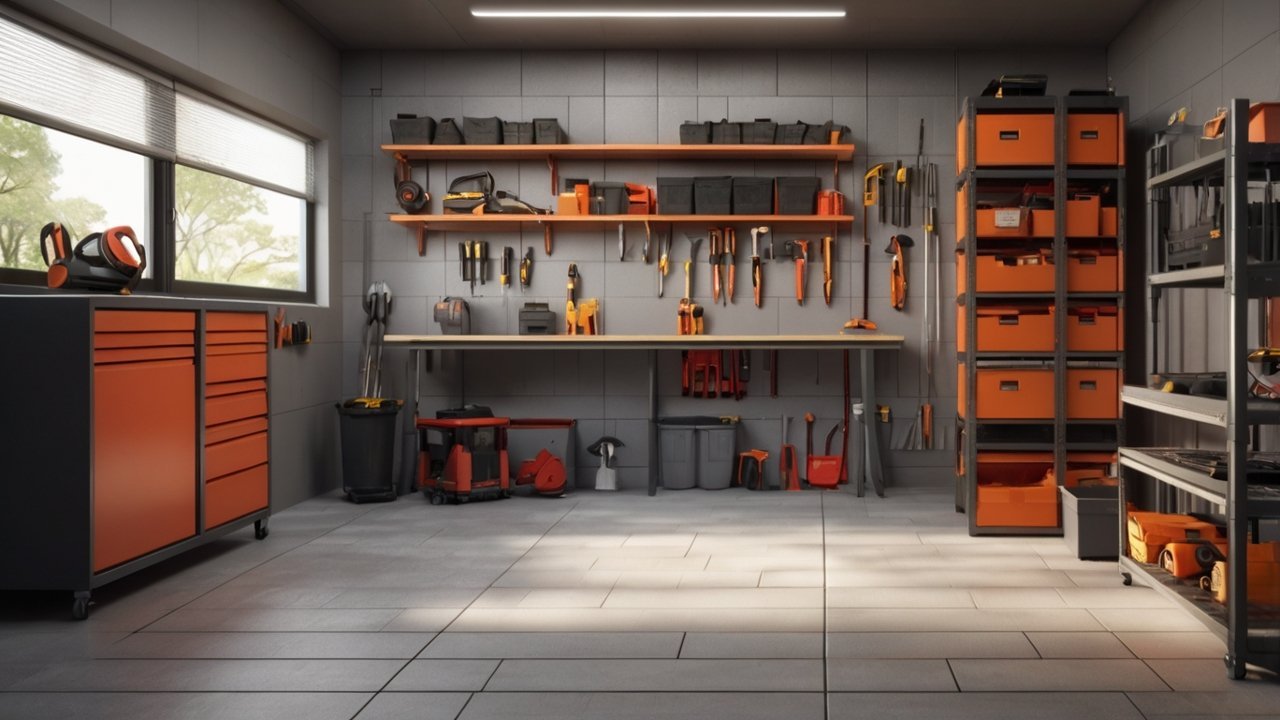 shed flooring ideas using interlocking floor tiles in a workshop shed