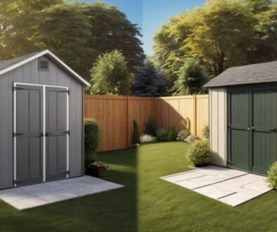 Resin Shed vs Wood Shed comparison in a modern backyard