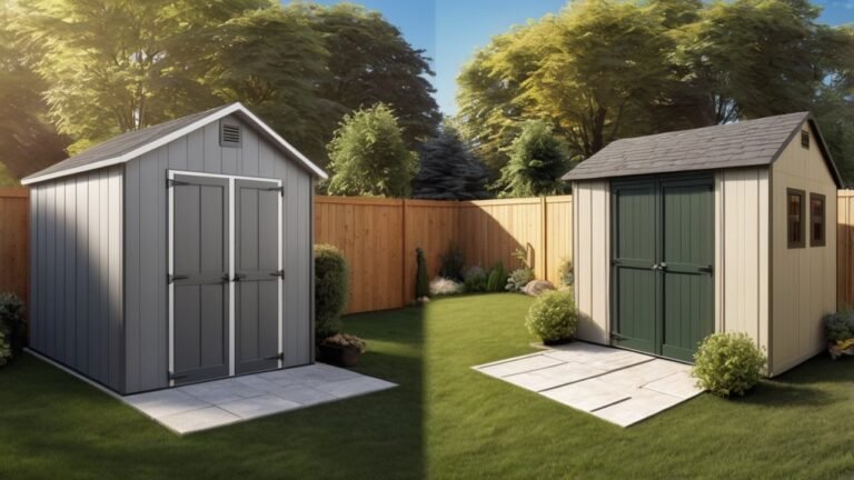 Resin Shed vs Wood Shed comparison in a modern backyard