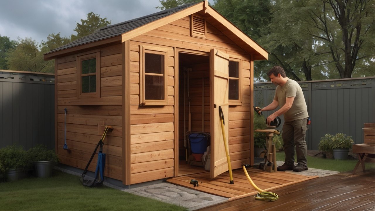 Waterproof shed DIY inspection checking roof, walls, and foundation for leaks
