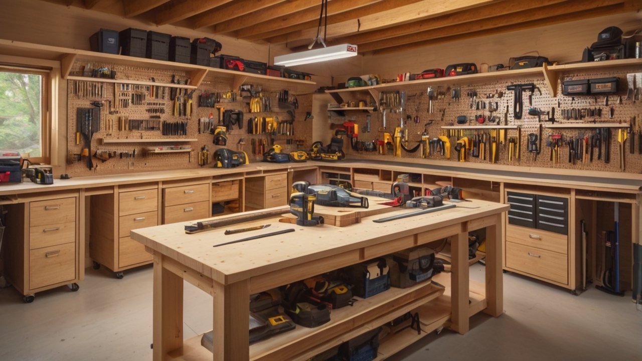 Organized DIY woodworking workshop with smart tool storage