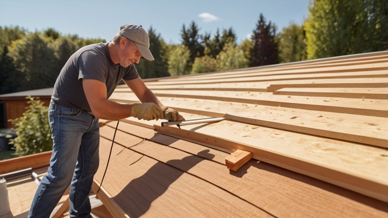 Applying roof sealant and exterior caulk during a waterproof shed DIY project