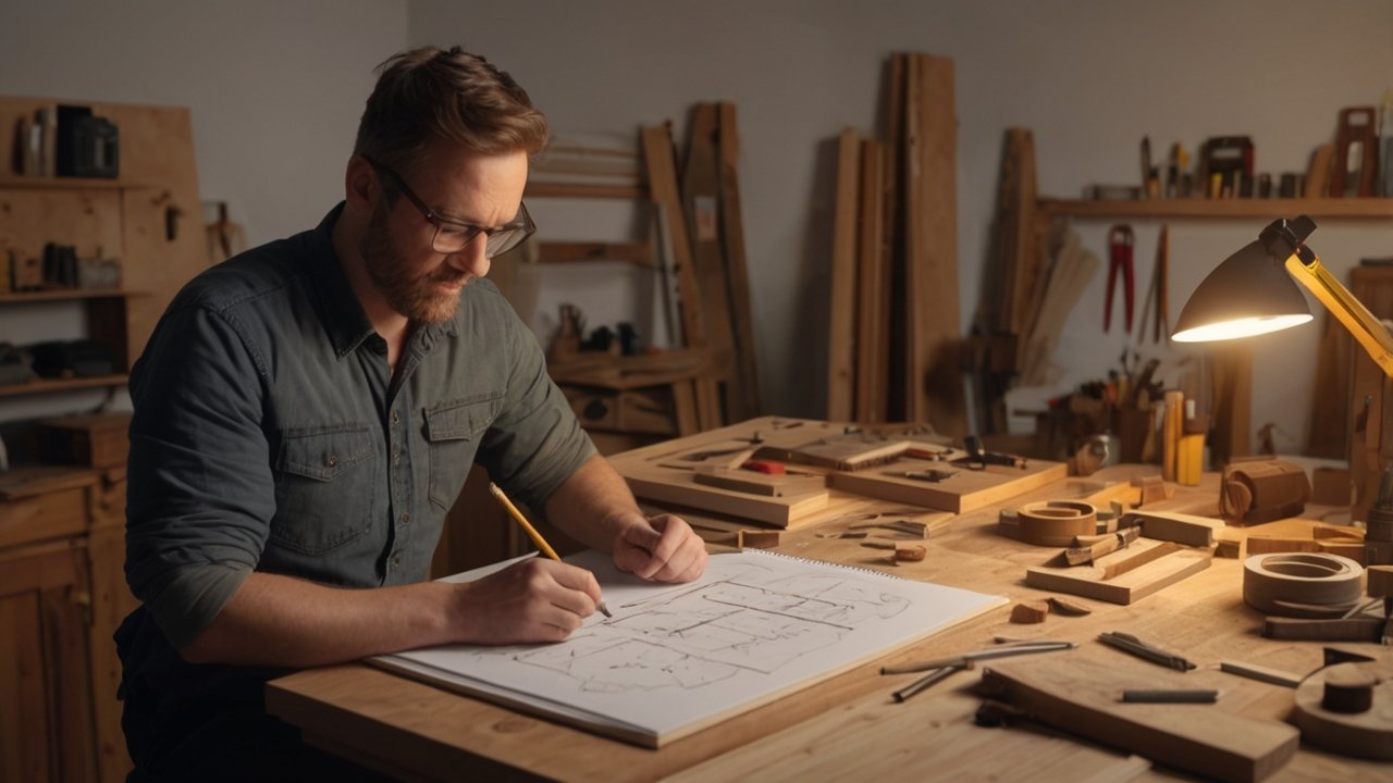 Woodworker defining project goals during woodworking project planning
