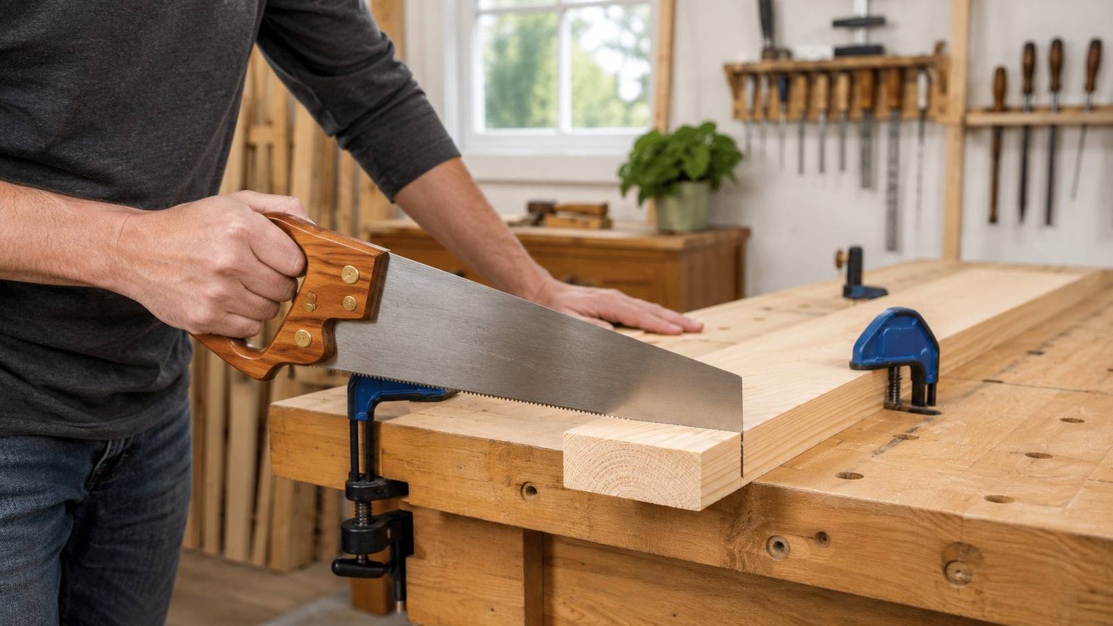 Cordless drill driving a screw into a small wooden box held square with clamps